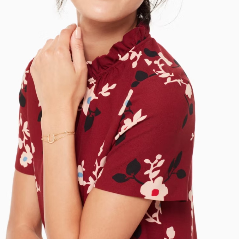 Kate Spade Bordeaux Ruffle Floral Shift Dress